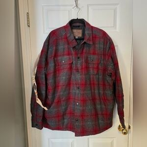 Men's Red and Gray Plaid Shirt Jacket